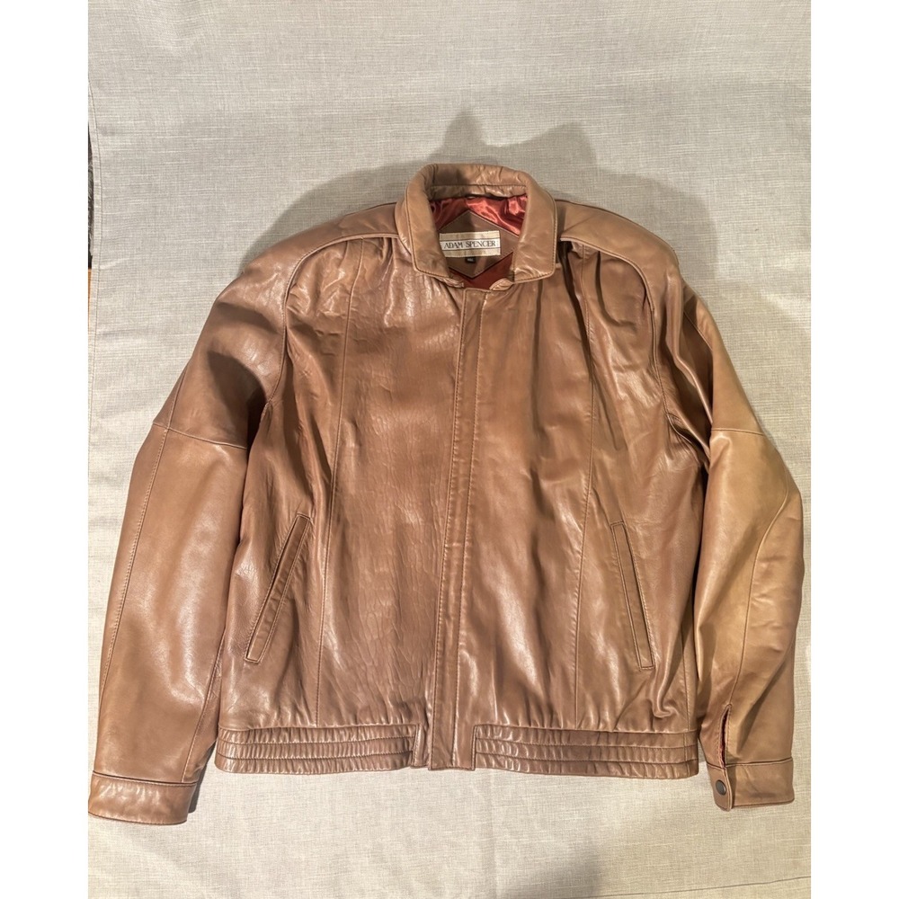 Vintage 80's Adam Spencer Brown Soft Genuine‎ Leather Bomber Jacket 46L